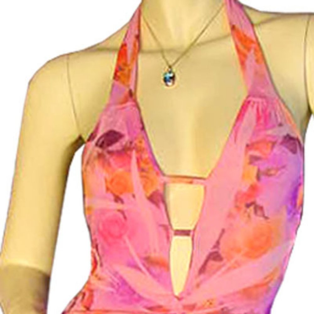 New Y2K Floral Halter Dress Rose/Roses Made USA Fairy Fairycore Vacation Party - Picture 2 of 12